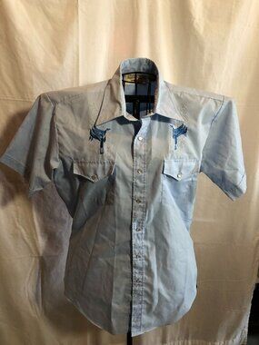 Authentic Western Youngbloods MEDIUM? Mens Blue Shirt 21.5" Pit to Pit